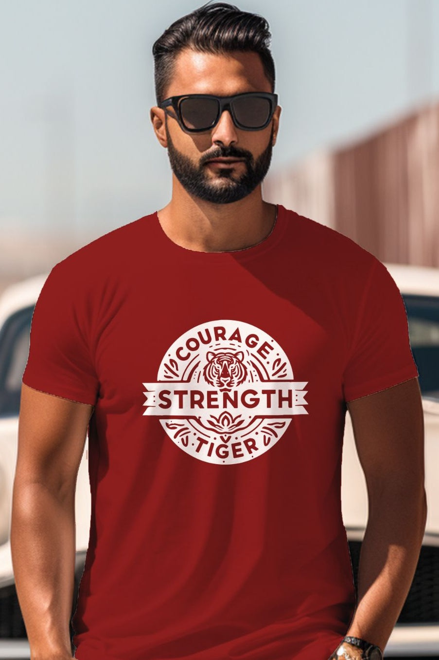 Unisex T-Shirt Classic- Courage and Strength with Tiger T-shirt - White